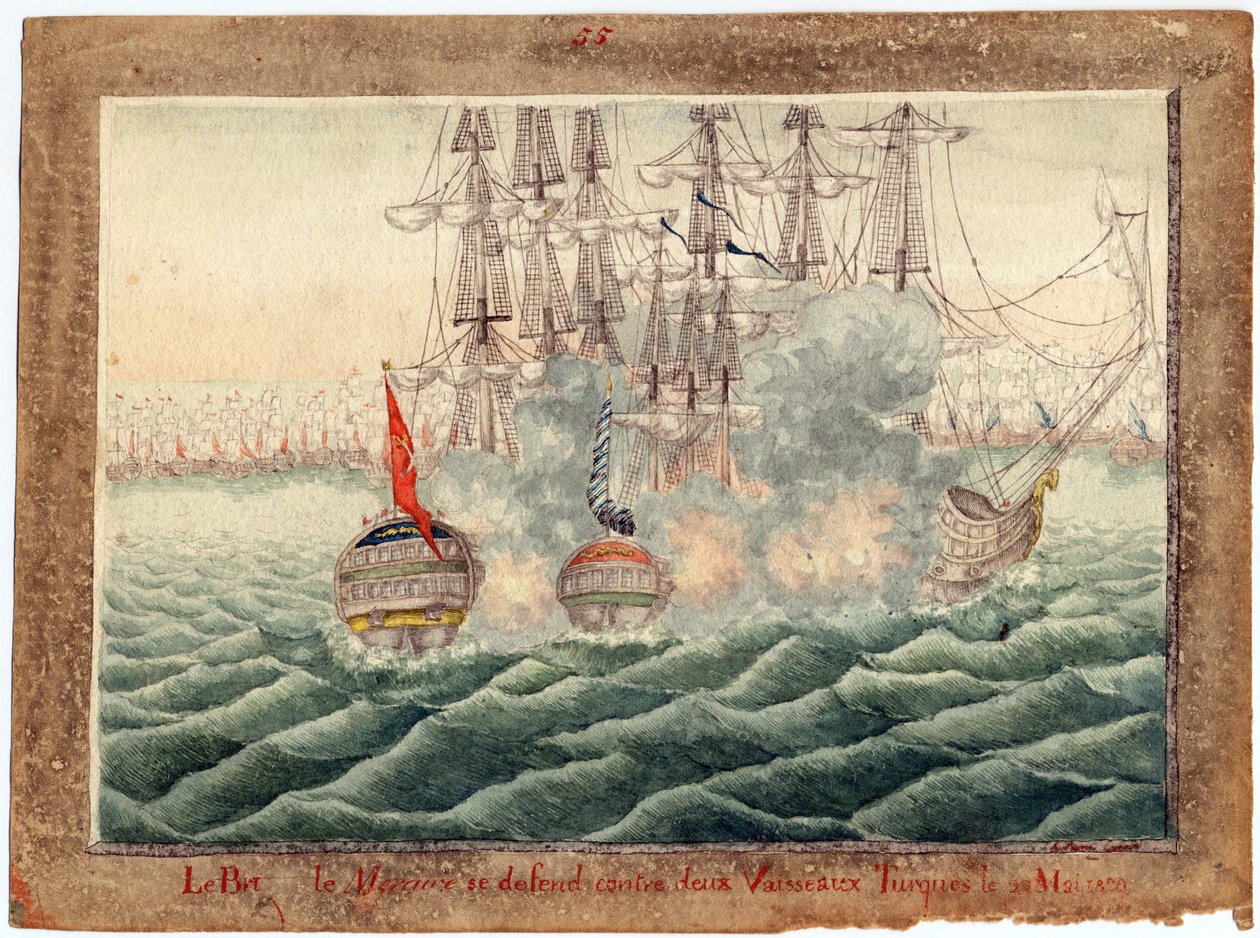 Guerre russo-turca de 1828-1829 - Brigadeiro Mercúrio combatendo dois navios turcos no dia 14 de maio de Anonymous Anonymous