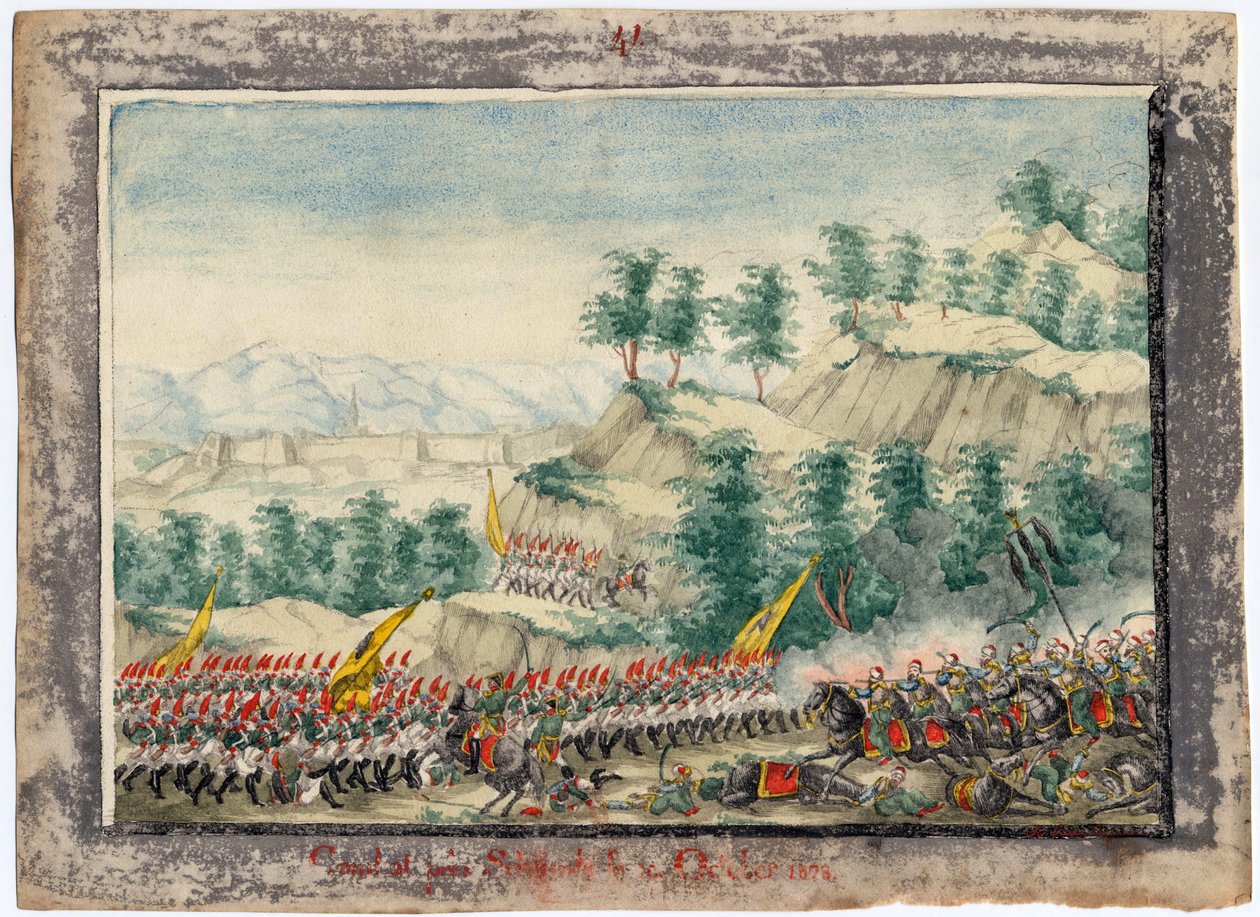 Guerre russo-turque de 1828-1829 - O Cerco da Fortaleza Shumen em 1828 - Anónimo - 1829 - Aguarela sobre papel - 22x30 - Colecção Privada de Anonymous Anonymous