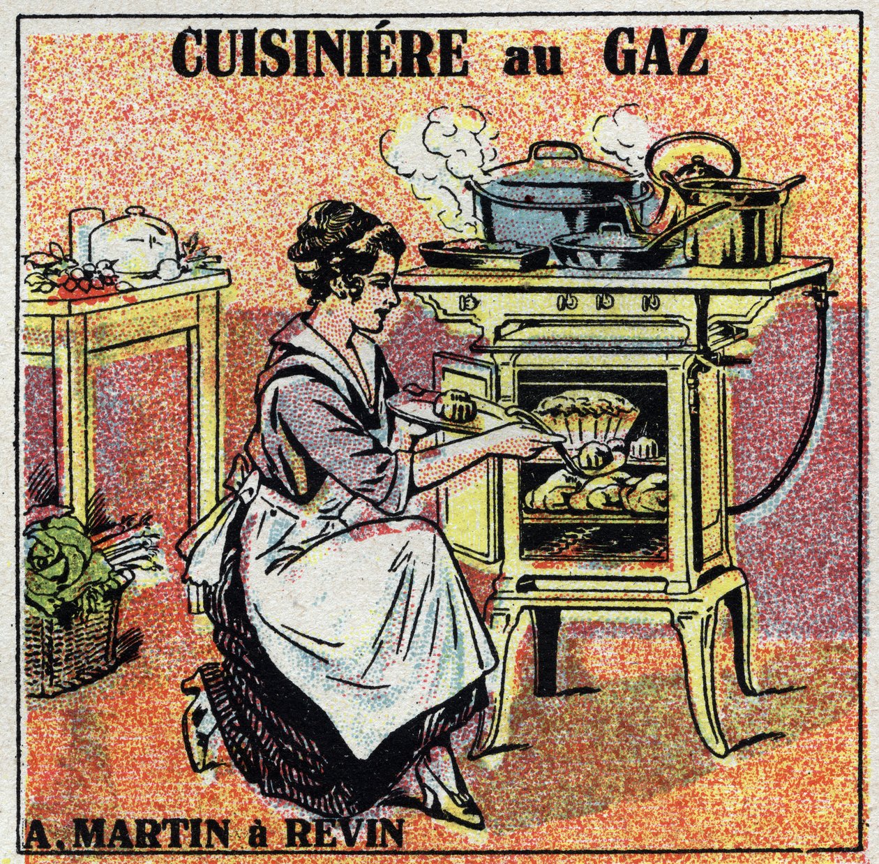 Aquecimento doméstico: Fogão a gás Arthur Martin. Ilustração anónima de 1925. Colecção privada. de Anonymous Anonymous