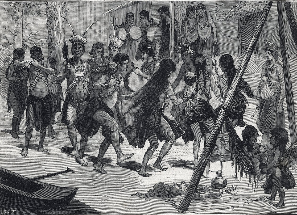 Jardim Zoológico Humano: Povos indígenas das Caraíbas no jardim da aclimatação em Paris. Gravura em "Le petit parisien" em 13/03/1892. Coleção Particular de Anonymous Anonymous