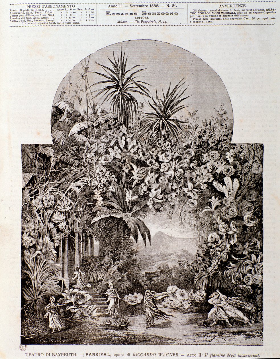 Ilustração para a ópera Parsifal de Wagner, representada em 1882 no teatro de Bayreuth de Anonymous Anonymous