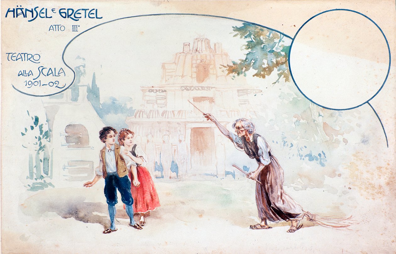 Ilustração da ópera Hansel und Gretel de Humperdinck , durante a apresentação no teatro alla Scala de Anonymous Anonymous