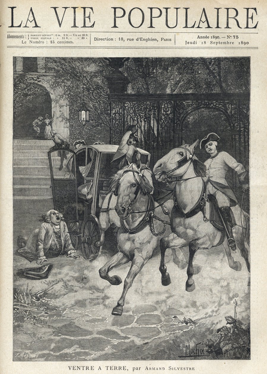 Em frente à escadaria de um pequeno castelo, um jovem cavaleiro chega ao pátio, tem toda a velocidade, cuspindo o seu cavalo e entrando em pânico com os cavalos do engate estacionado junto ao portão, um homem grande usando uma peruca protestada estica-se n de Anonymous Anonymous