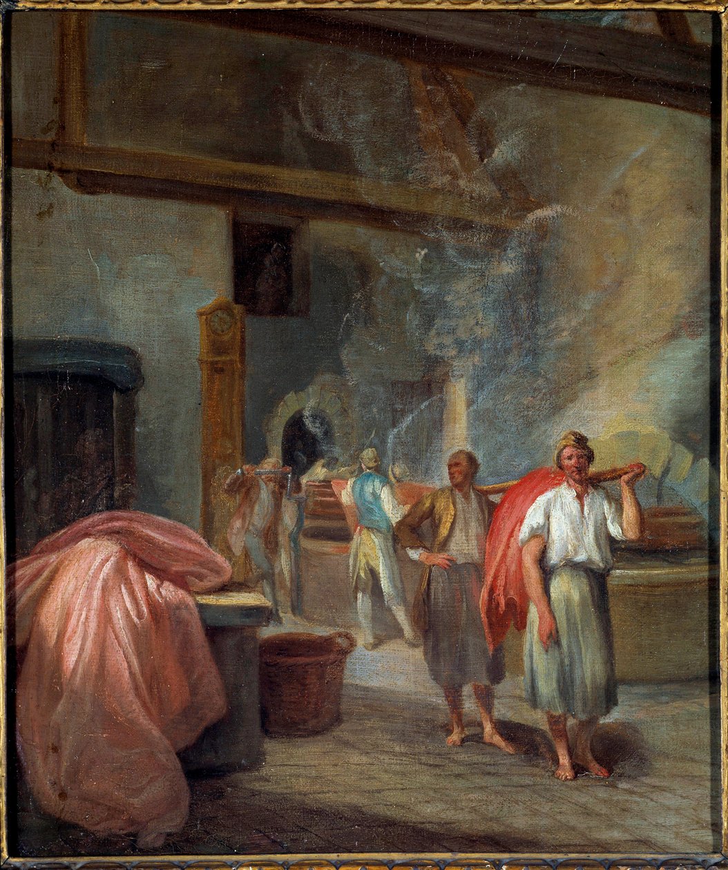 Interior de uma oficina de tinturaria em Les Gobelins Anonymous painting. 1760. Dim 0,37 x 0,30 m Paris, Musee Carnavalet de Anonymous Anonymous