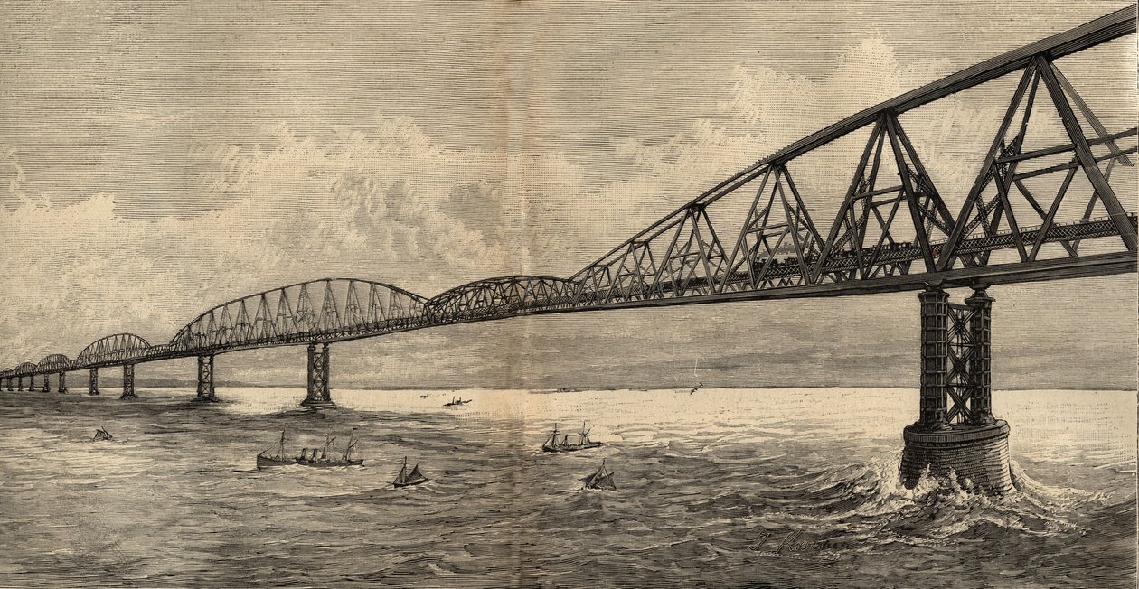 Projecto de ponte internacional sobre o Canal entre Calais e Folkestone - 1890 - gravura 1890 de Anonymous Anonymous