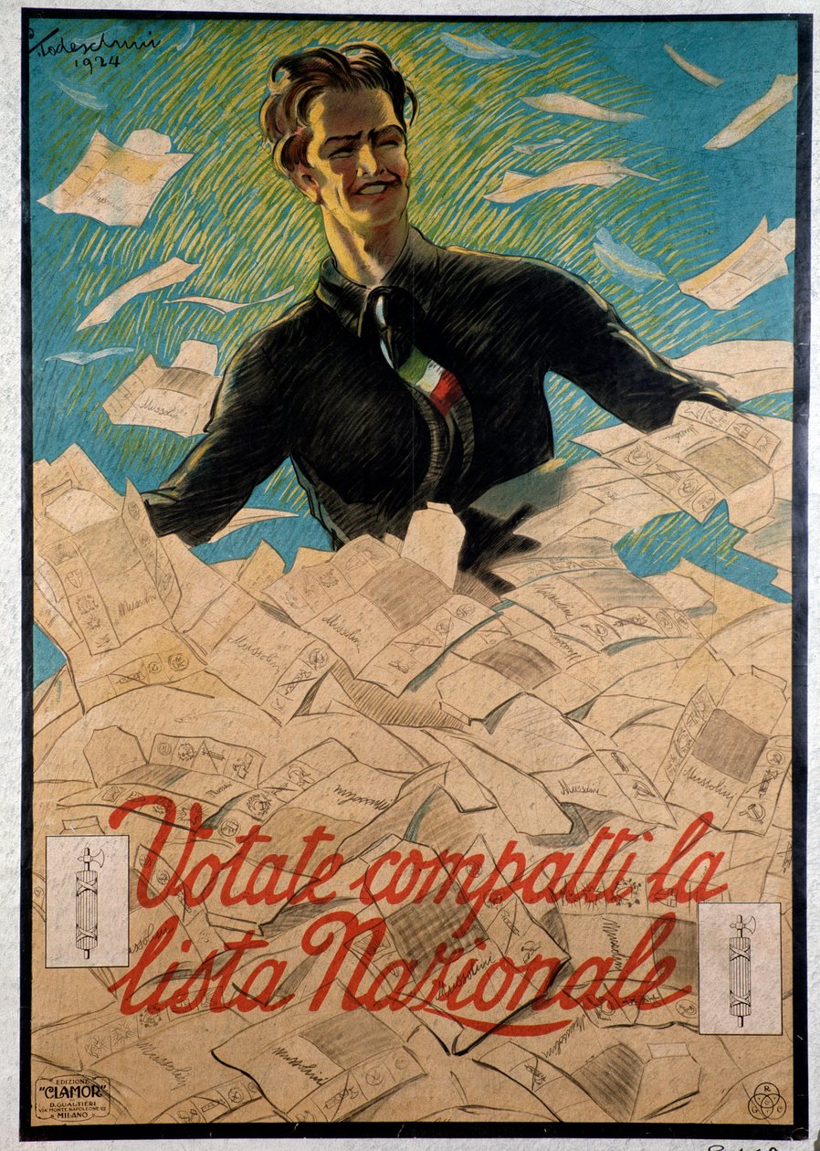 Cartaz de propaganda italiano exortando o povo italiano a escolher a lista nacional de Benito Mussolini de Anonymous Anonymous