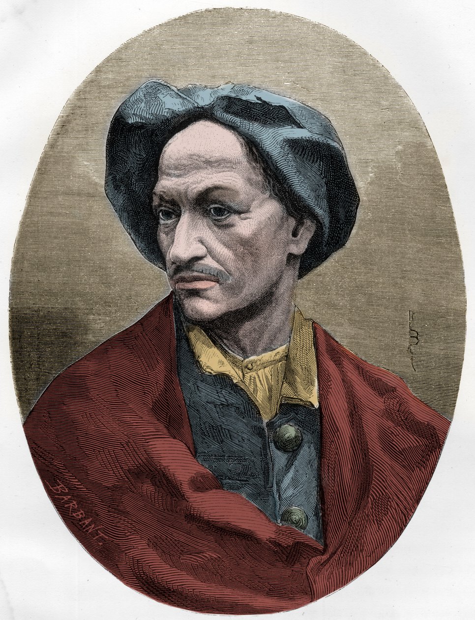 LOUIS DOMINIQUE CARTRIDGE, famoso bandido francês - Le brigand Louis Dominique Garthausen dit Cartridge (1693-1721) - Gravura de 1863 em "Le Livre Rouge - Histoire De L