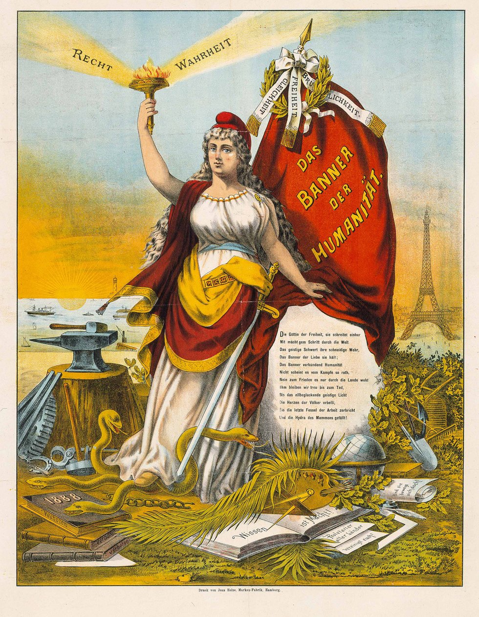 La deesse de la liberte avec marteau et enclume - A Deusa da Liberdade com martelo e bigorna - Anónimo - c. 1890 - Litografia a cores - Colecção Privada de Anonymous Anonymous