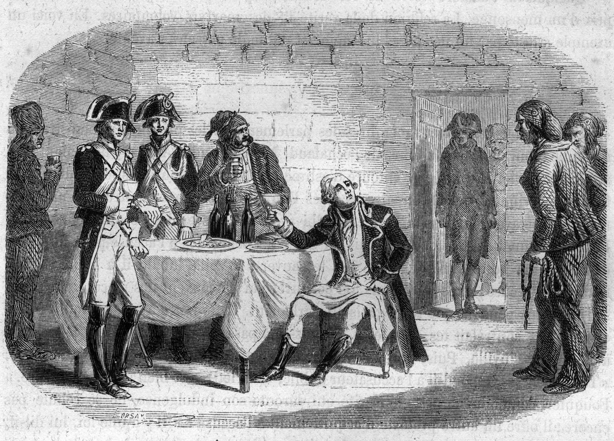 Último momento do Duque Armand Louis de Gontaut de Biron, general em chefe das Armas do Reno e Var; morreu 1793 - Gravura em "Histoire des Girondins" de Alphonse de Lamartine (1790-1869) 1865-1866. Coleção Particular de Anonymous Anonymous