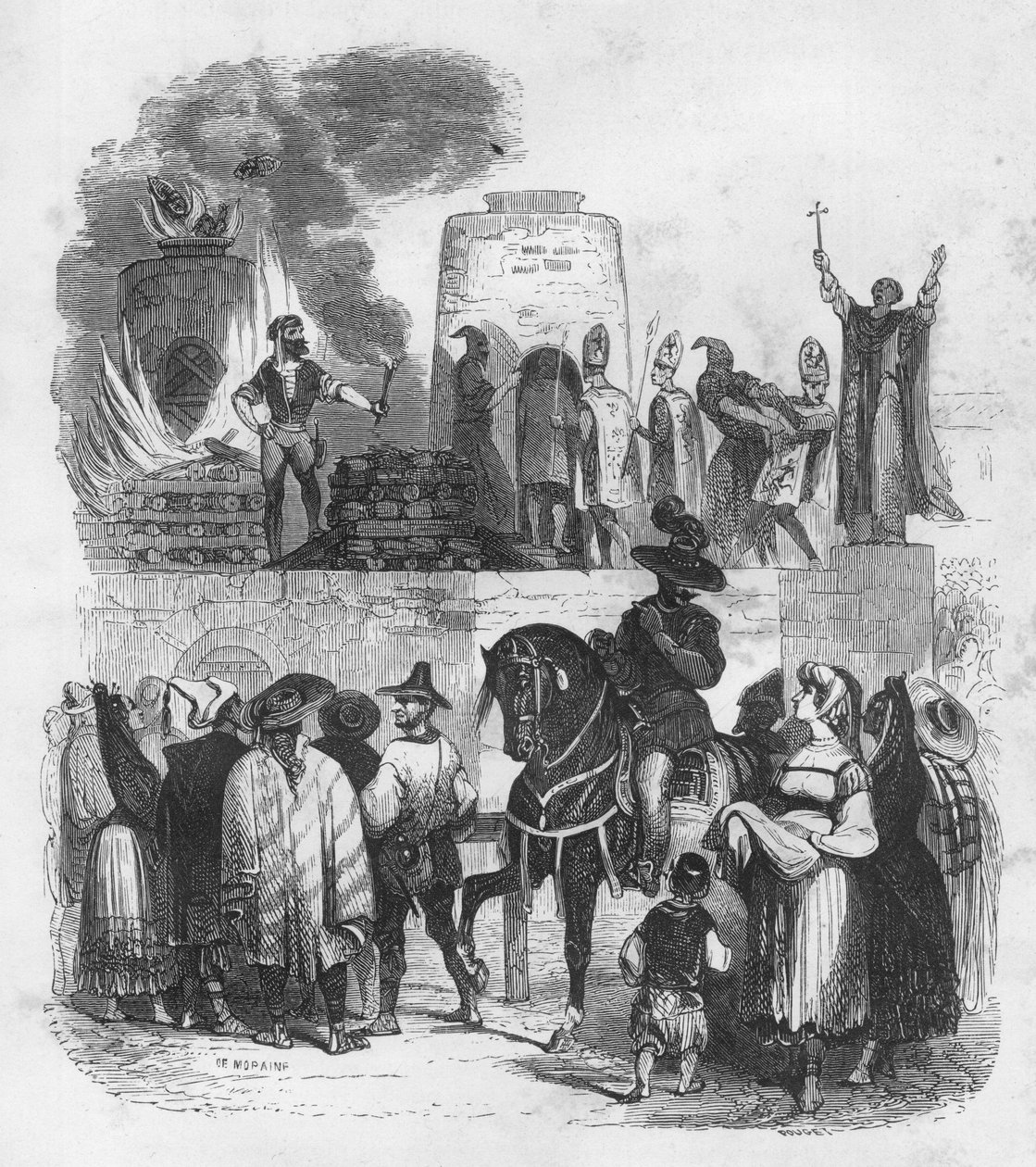 Le Bruloir - burning at the stake - death by burning - Ilustração em "Mysteres of the Inquisition and other secret societies of Spain" Por Victor de Fereal, Suberwick, Manuel Galo de Cuendias. Publicado por P. Boizard de Anonymous Anonymous