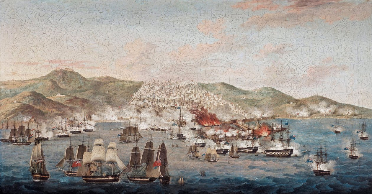 O bombardeamento de Argel (Argélia), 27 de Agosto de 1816, uma acção punitiva ordenada por Sir Edward Pellew (1757-1833), para obter a libertação do cônsul britânico, bem como de mais de 1000 escravos cristãos, antigos marinheiros capturados pelos argelino de Anonymous Anonymous