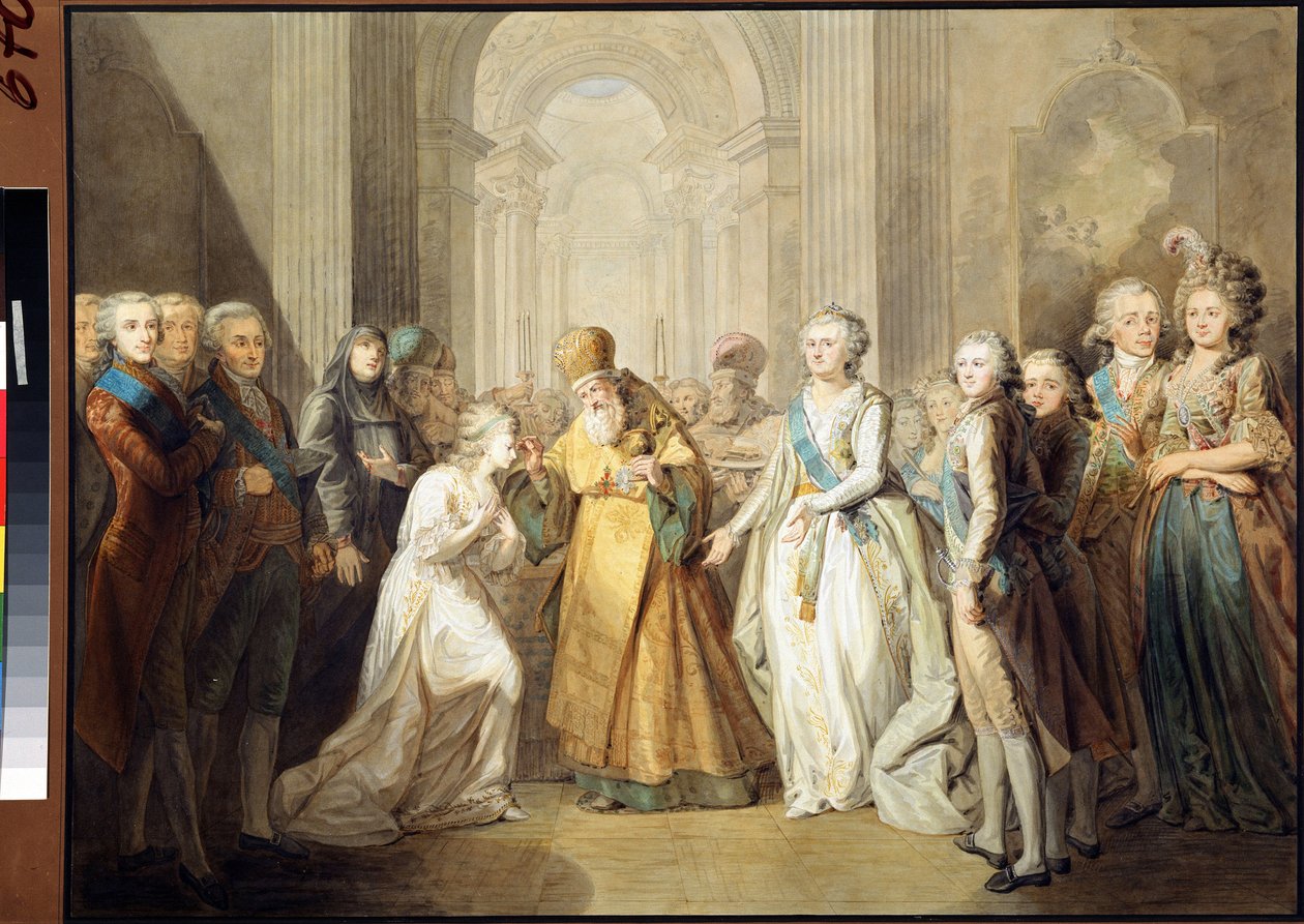 O noivado do grão-duque Alexandre Pavlovich (então czar Alexandre I Pavlovich Romanov (1777-1825) e da princesa Luísa Augusta de Baden (Baden) (então imperatriz Elisabeth Alexeievna (Elizabeth Alexeievna) de Anonymous Anonymous