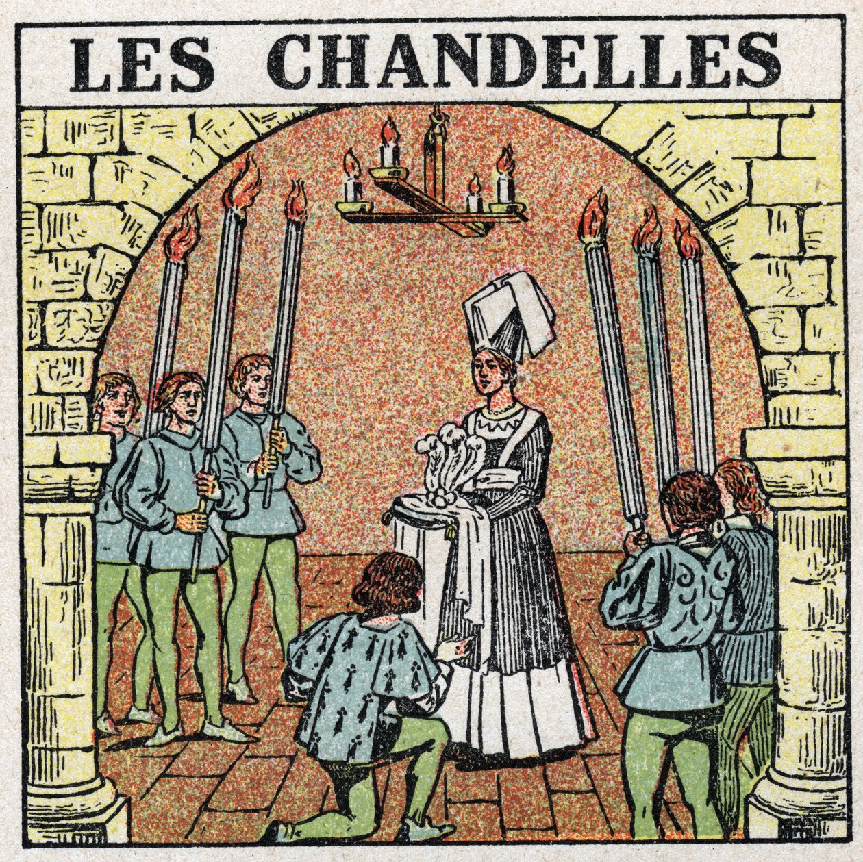 Fontes de luz: velas utilizadas na Idade Média. Ilustração anónima de 1925. Coleção privada. de Anonymous Anonymous