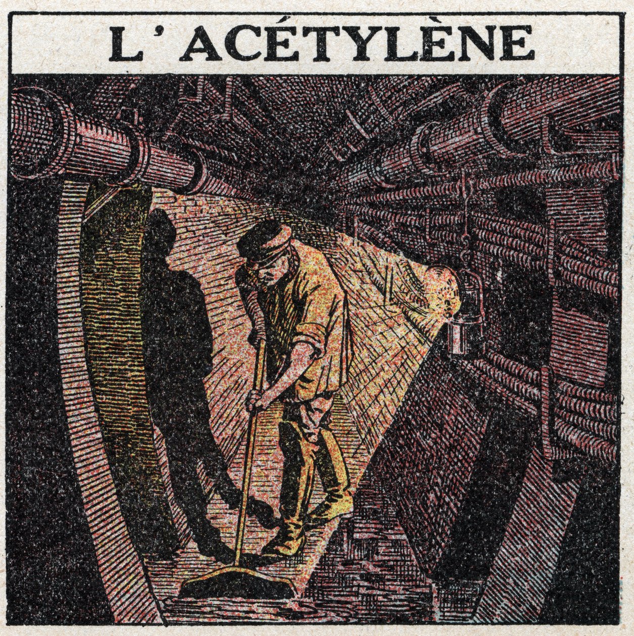 Fontes de luz: iluminação por acetileno utilizado em tambores. Ilustração anónima a partir de 1925. Coleção particular. de Anonymous Anonymous