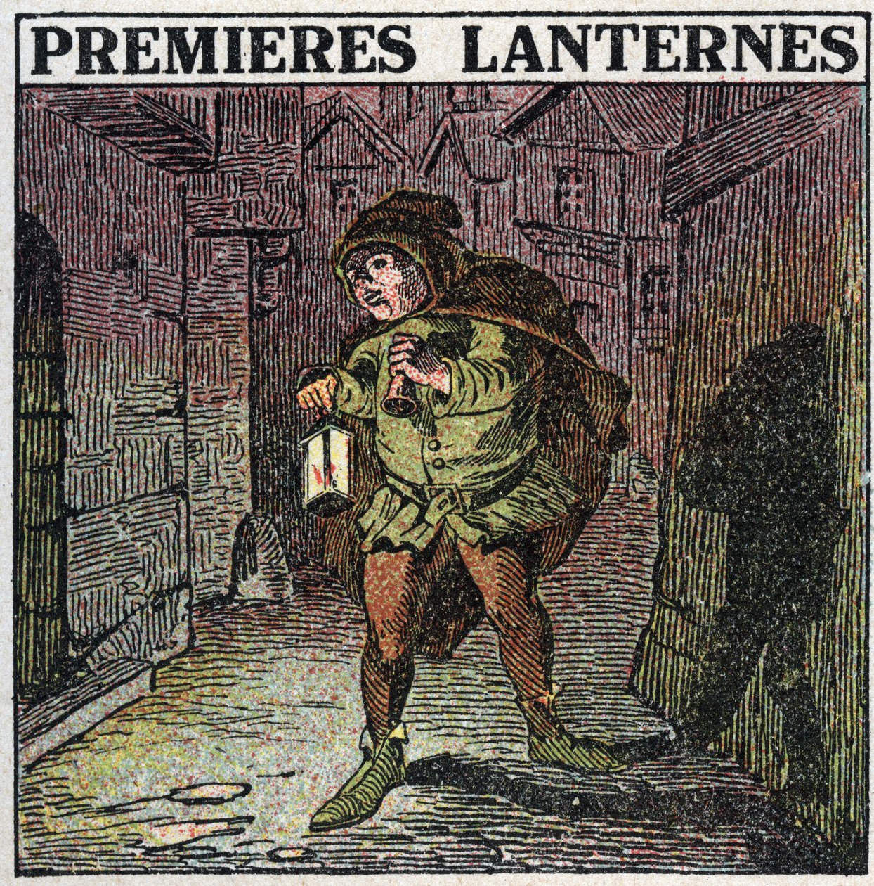 Fontes de luz: as primeiras lanternas no início da Idade Média. Ilustração anónima a partir de 1925. Colecção privada. de Anonymous Anonymous