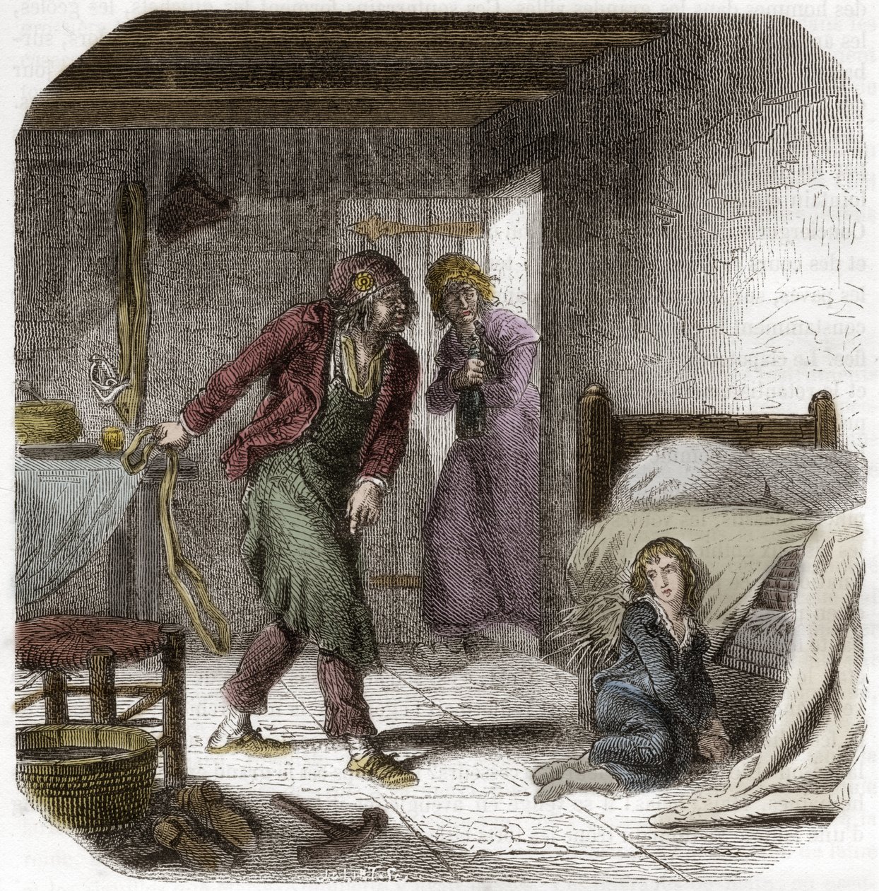 Luís XVII (1785-1795) no Templo, com seu geolier o sapateiro Antoine Simon - Gravura em "Histoire des Girondins" de Alphonse de Lamartine (1790-1869) 1865-1866 - Coleção particular de Anonymous Anonymous