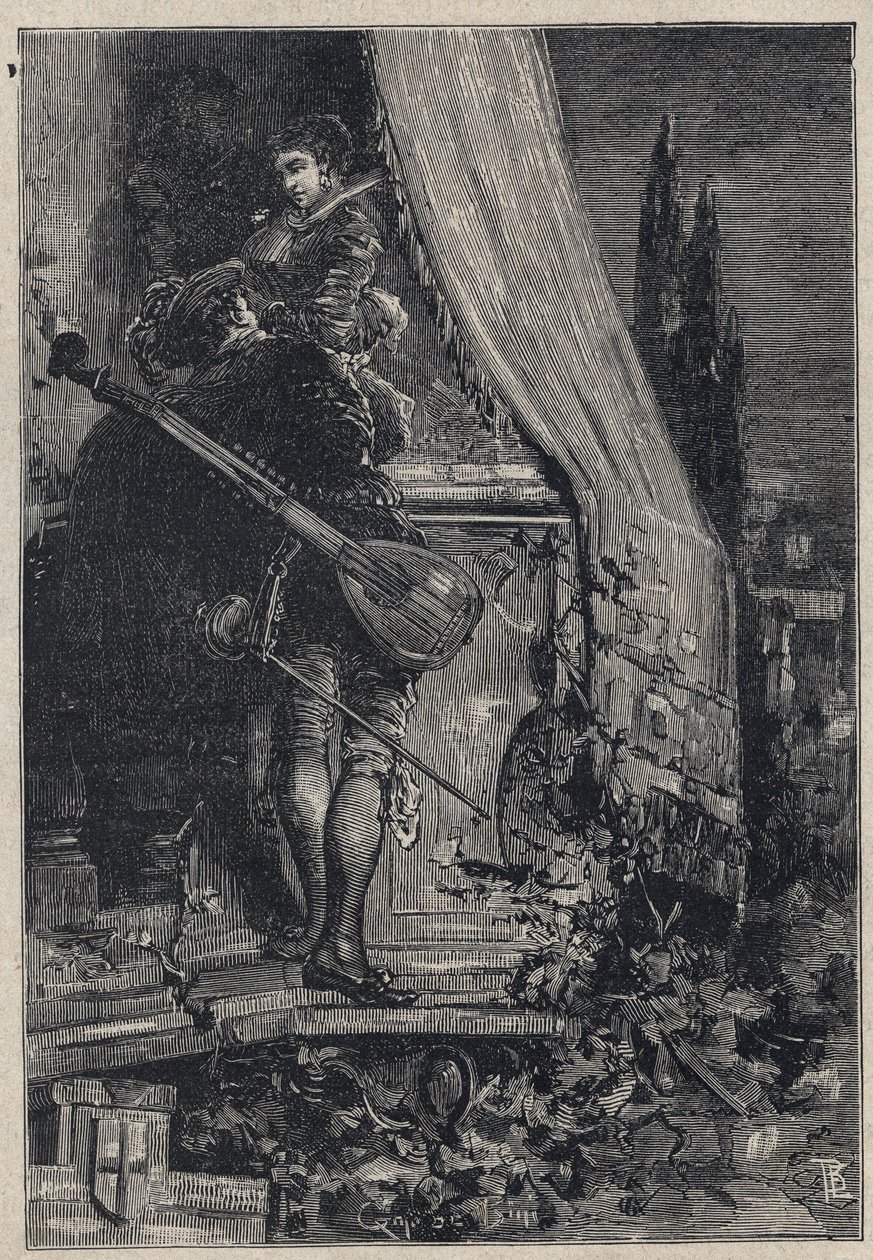 Lucrezia Borgia e Don Gaspare Aversa, conde de Procida - gravura de 