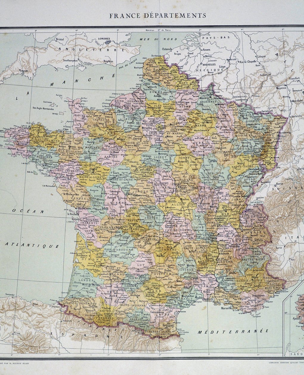 Mapa: Departamentos de França. Atlas da década de 1950. de Anonymous Anonymous