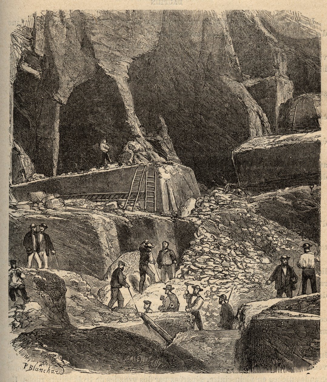 Pedreiras de mármore de Saint-Genies (Saint Genies) - Dordogne - gravura em "PATRIE" - DESCRIÇÃO PINTUREQUIREQUE DE LA FRANCE EN 6 VOLUES BY LUCIEN HUARD - final do século XIX de Anonymous Anonymous