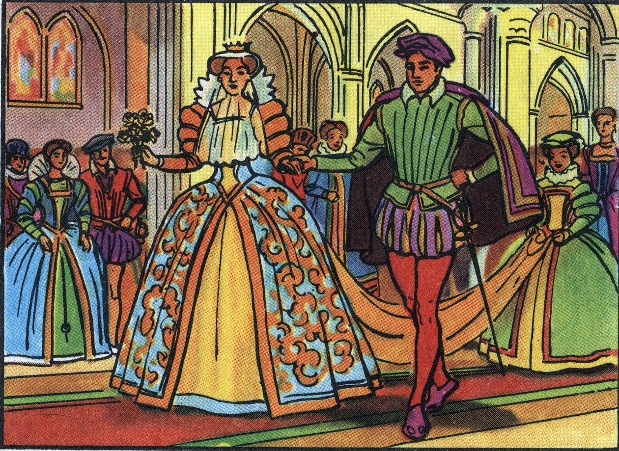 Casamento de Marie Iere Stuart (1542-1587) e François II (1544-1560) em 1558. Ilustração anónima na "Collection des souverains et chefs d