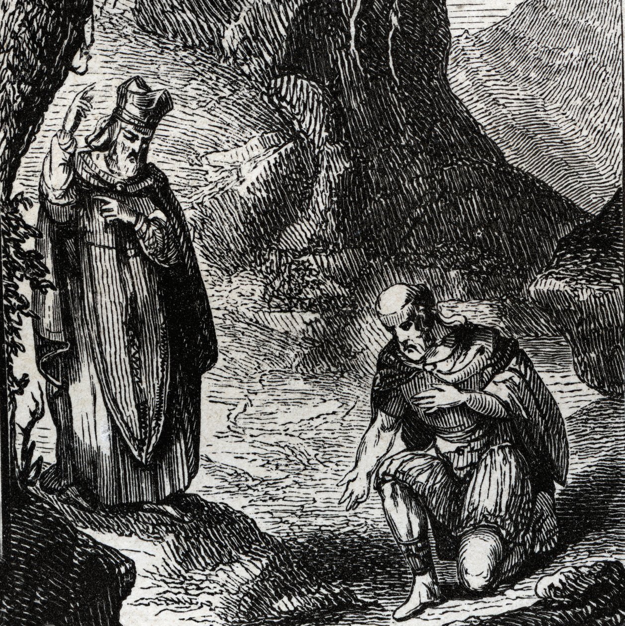 Marcial de Limoges ou São Marcial (século III) convertendo o líder do povo celta Lemovices - Gravura de 1846 em "Vidas dos Santos". Coleção particular. de Anonymous Anonymous