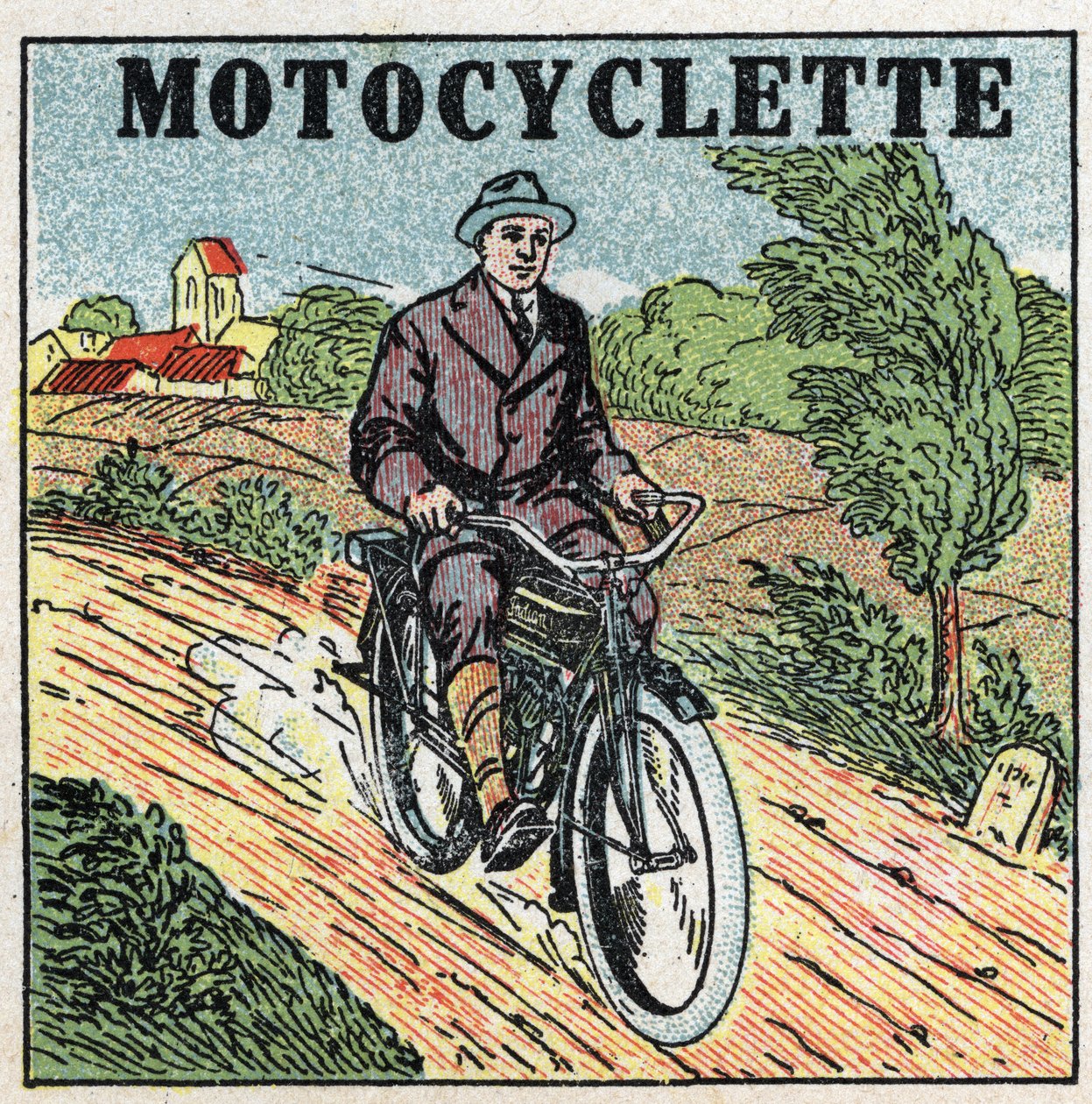Tração mecânica: motocicleta. Ilustração anónima de 1925. Coleção particular. de Anonymous Anonymous