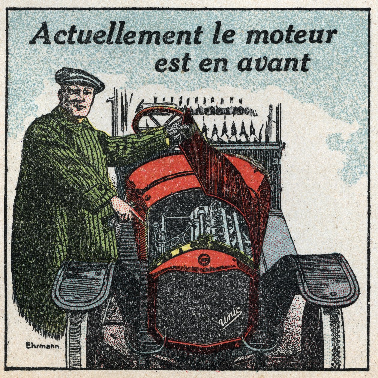 Tracção mecânica: o motor da década de 1920 está à frente. Ilustração anónima de 1925. Colecção privada. de Anonymous Anonymous