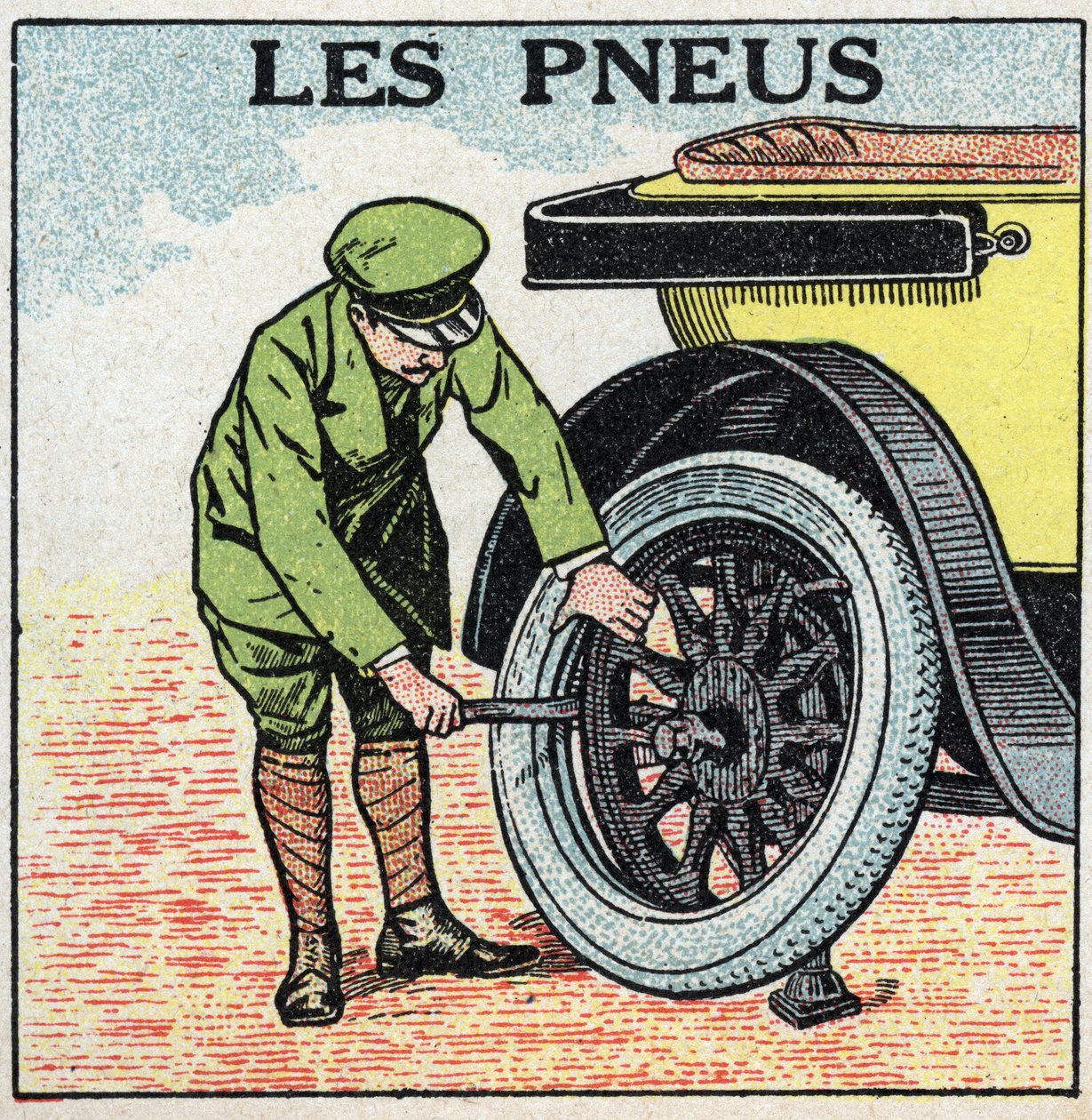Tração mecânica: os pneus de um automóvel. Ilustração anónima de 1925. Coleção particular. de Anonymous Anonymous
