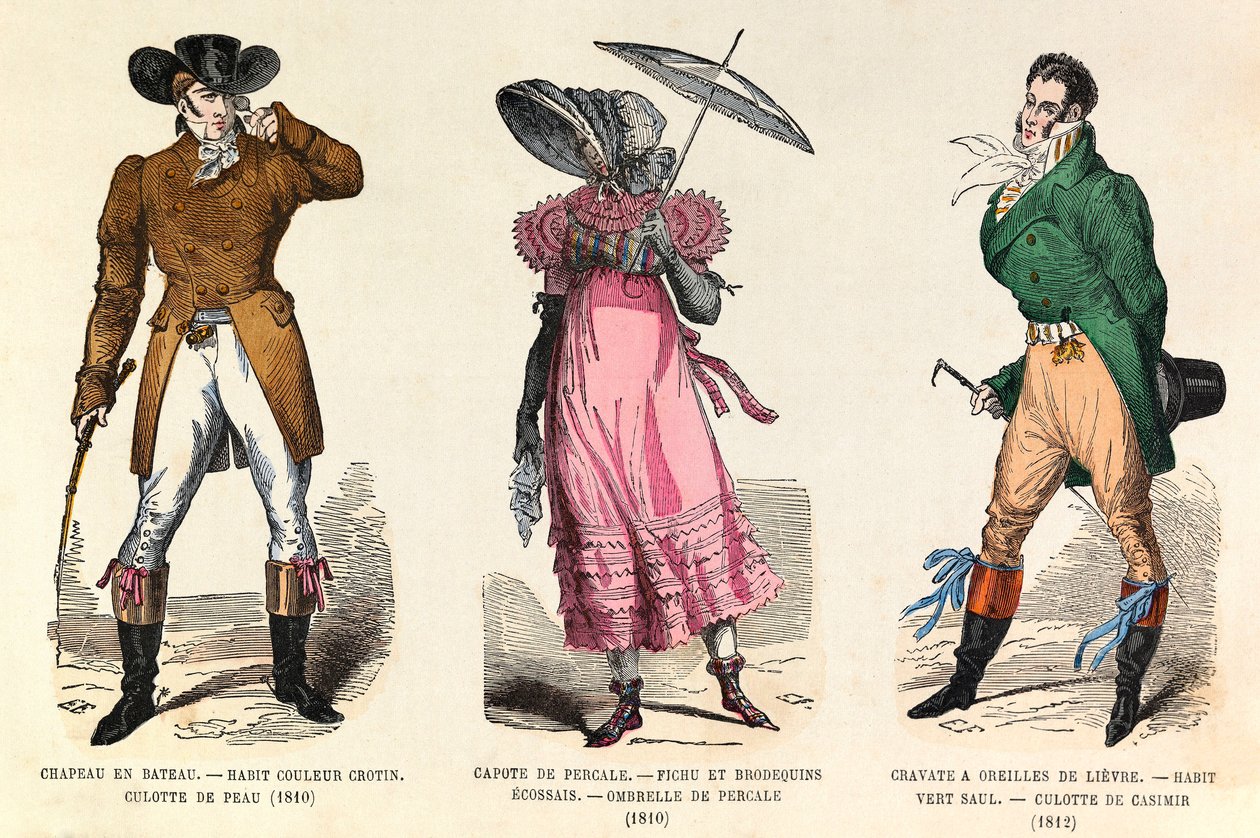 Roupas masculinas e femininas entre 1810 e 1812 em Paris (reinado do Imperador Napoleão I) - coleção particular de Anonymous Anonymous