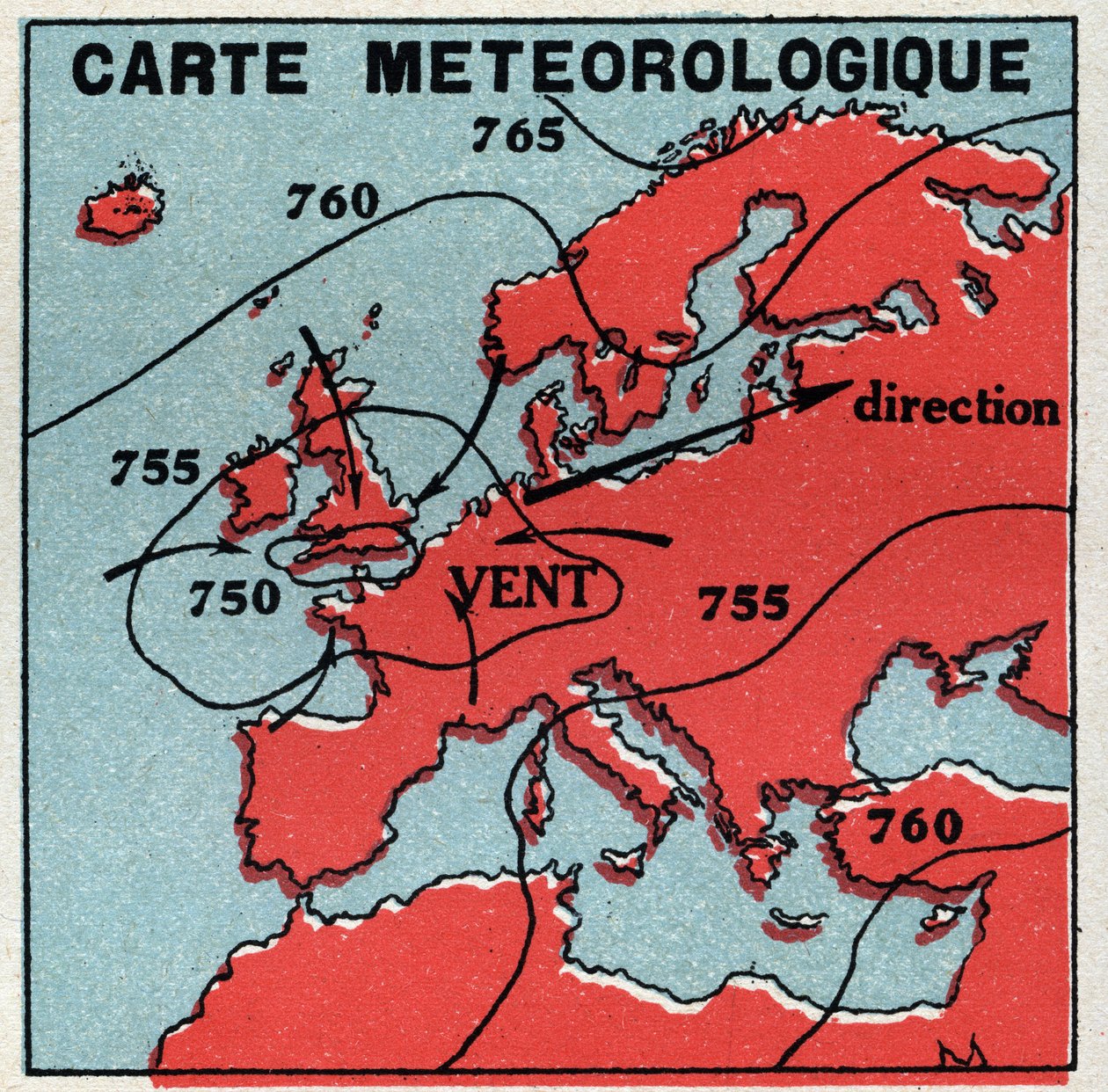 Meteorologia: mapa meteorológico. Ilustração anónima de 1925. Coleção privada. de Anonymous Anonymous