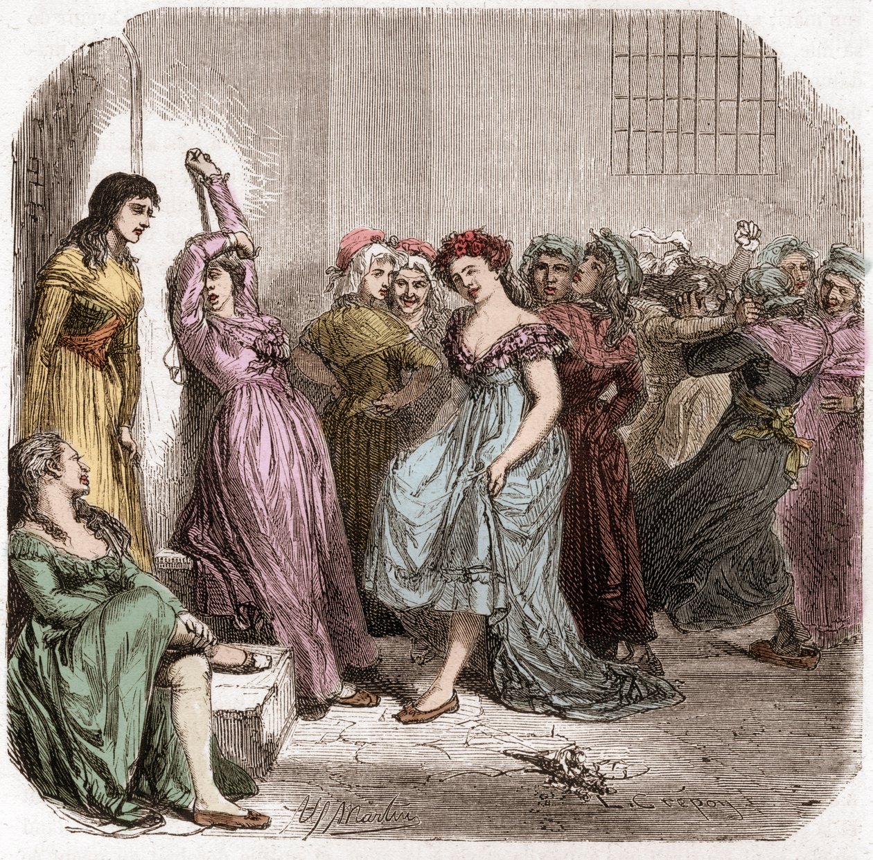 Prisão de Mme Roland na prisão de Sainte Pelagie em Paris - Madame Roland (Manon (Jeanne Marie) Roland Philipon) (1754-1793) durante sua detenção em Sainte-Pelagie 1793 - Gravura no "Histoire des Girondins" de Alphonse de Lamartine (1790-1869) 1865-186 de Anonymous Anonymous
