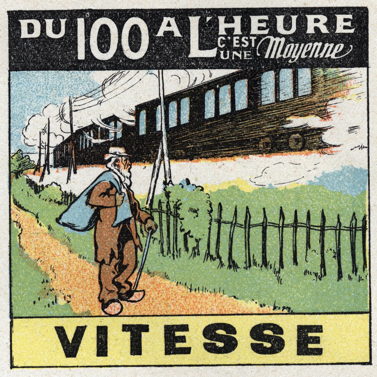 Movimentos: movimento uniforme e reto. Um comboio em movimento sobre uma linha férrea. Ilustração anônima de 1925. Coleção privada. de Anonymous Anonymous