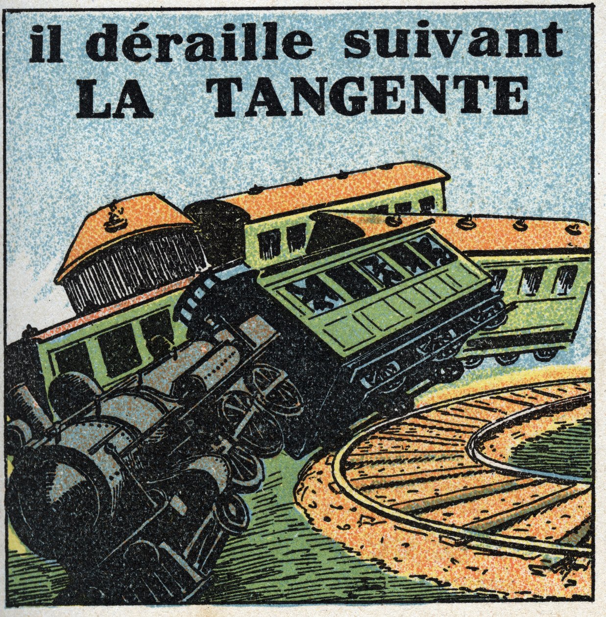 Movimentos: tangente. Descarrilhamento de comboios. Ilustração anônima de 1925. Coleção privada. de Anonymous Anonymous
