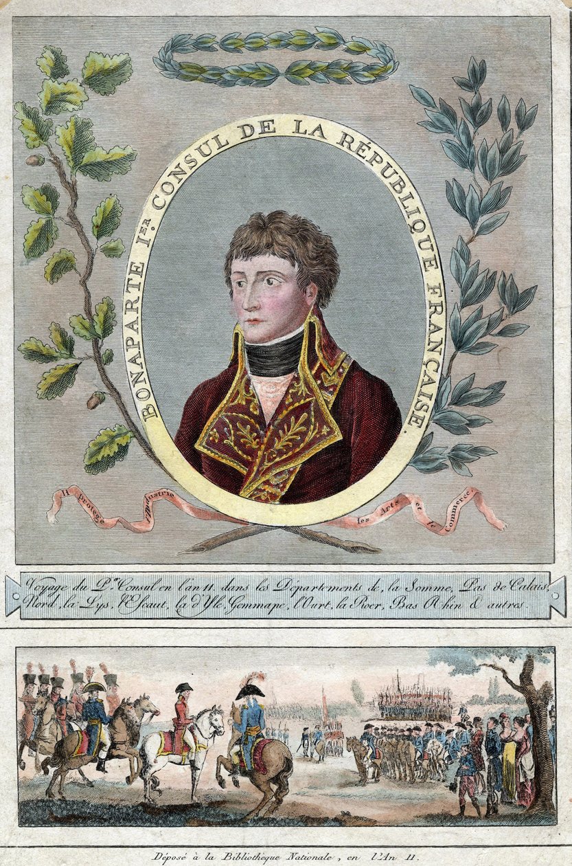 Napoleão Bonaparte como Primeiro Cônsul da França - Anónimo - 1802 - Gravura, aguarela - 28,1x17,9 - Colecção Privada de Anonymous Anonymous