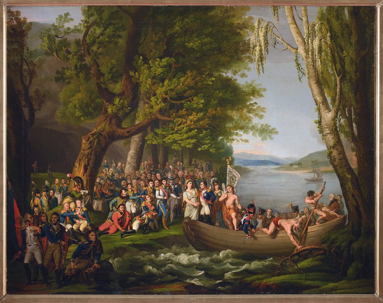 Napoleão atravessa o Estige e se junta aos Heróis da Grande Armee - Napoleão Cruzando o Estige e se junta aos Heróis da Grande Armee, que morreram pela França, Anônimo . Óleo sobre tela. Dimensão : 64x79 cm. Coleção Particular de Anonymous Anonymous