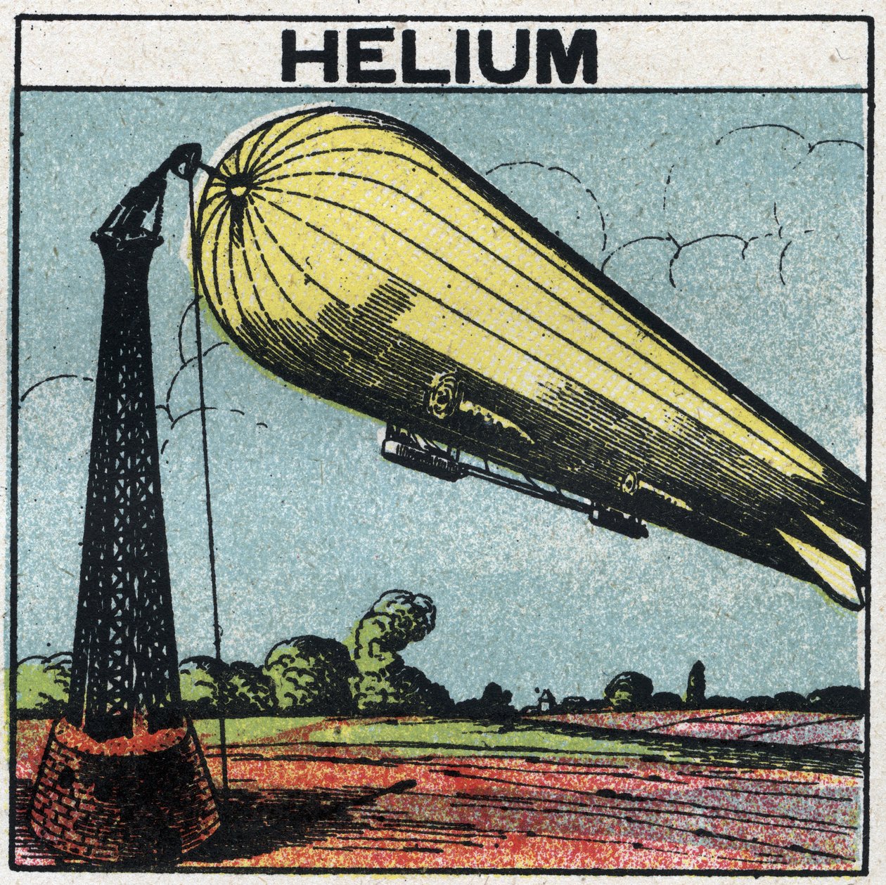 Novas propriedades do gás: o zeppelin infla com hélio. Ilustração anônima de 1925. Coleção privada. de Anonymous Anonymous