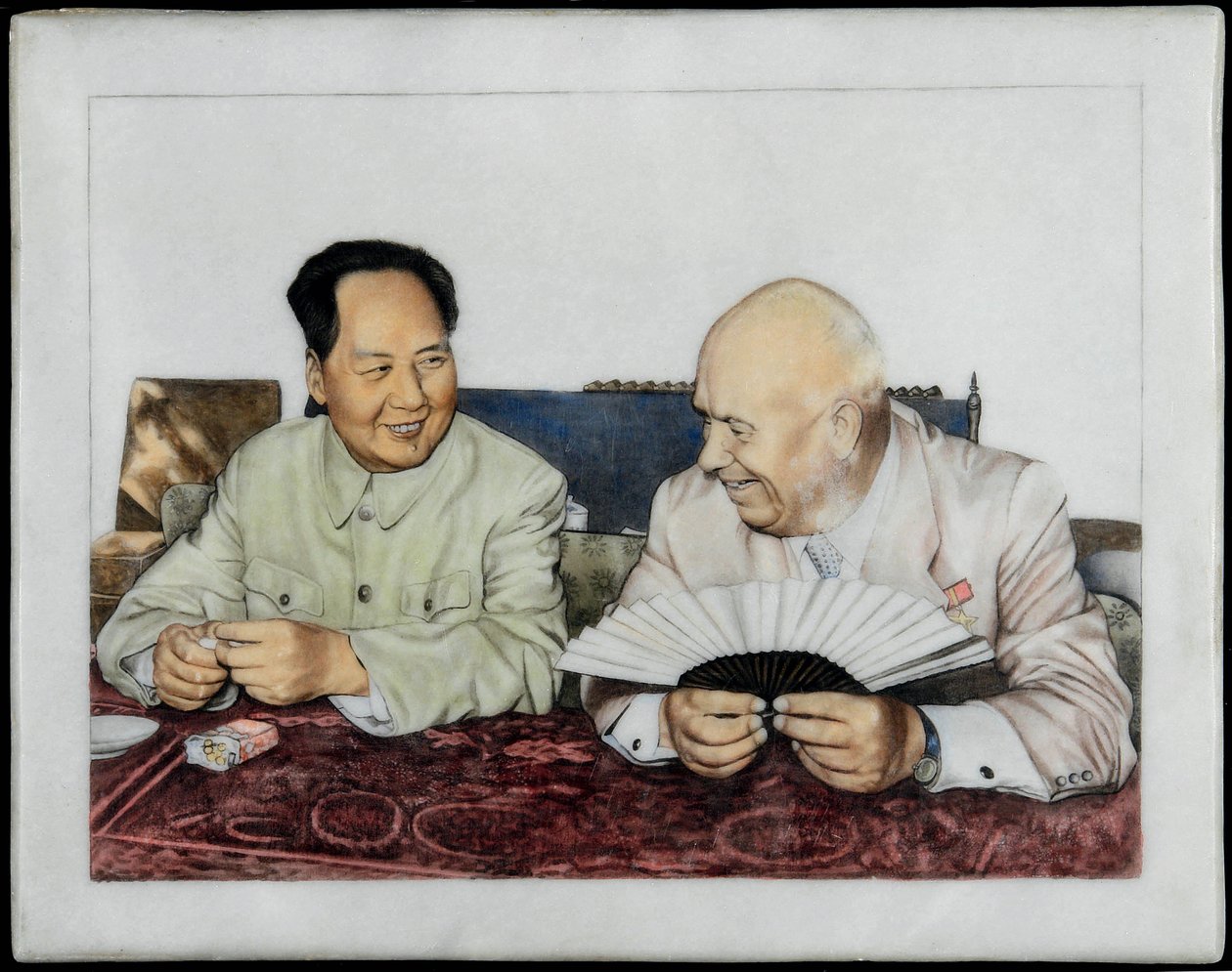 Nikita Khrouchtchev (1894-1971) e Mao Zedong (Tse-Toung, Tse Toung) (1893-1976) - Nikita Khrushchev e Mao Zedong - Anônimo. Porcelana, decoração em overglaze, início da década de 1960. Coleção Particular de Anonymous Anonymous