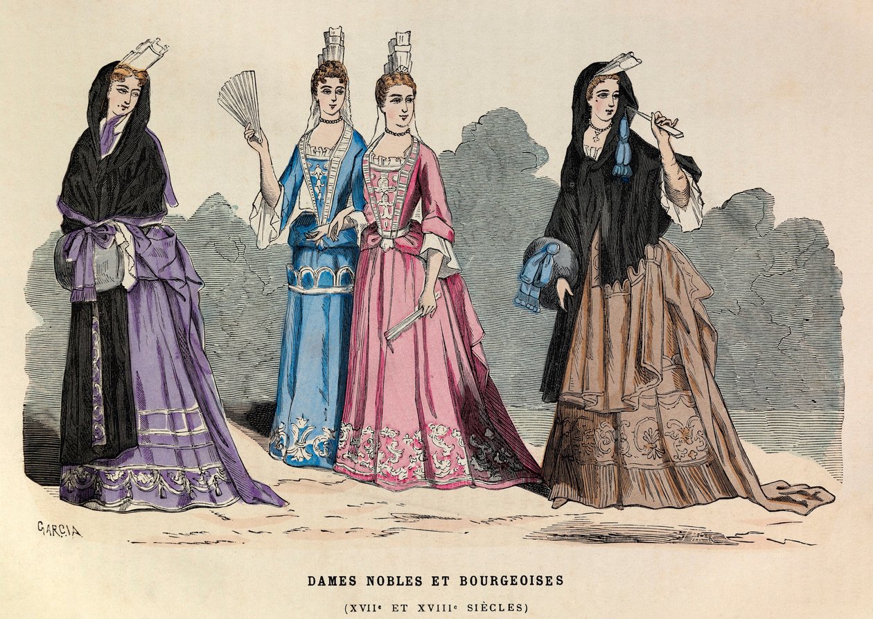 Fatos de nobreza e burguesa nos séculos XVII e XVIII - Nobre mulher do século XVII - coleção particular de Anonymous Anonymous