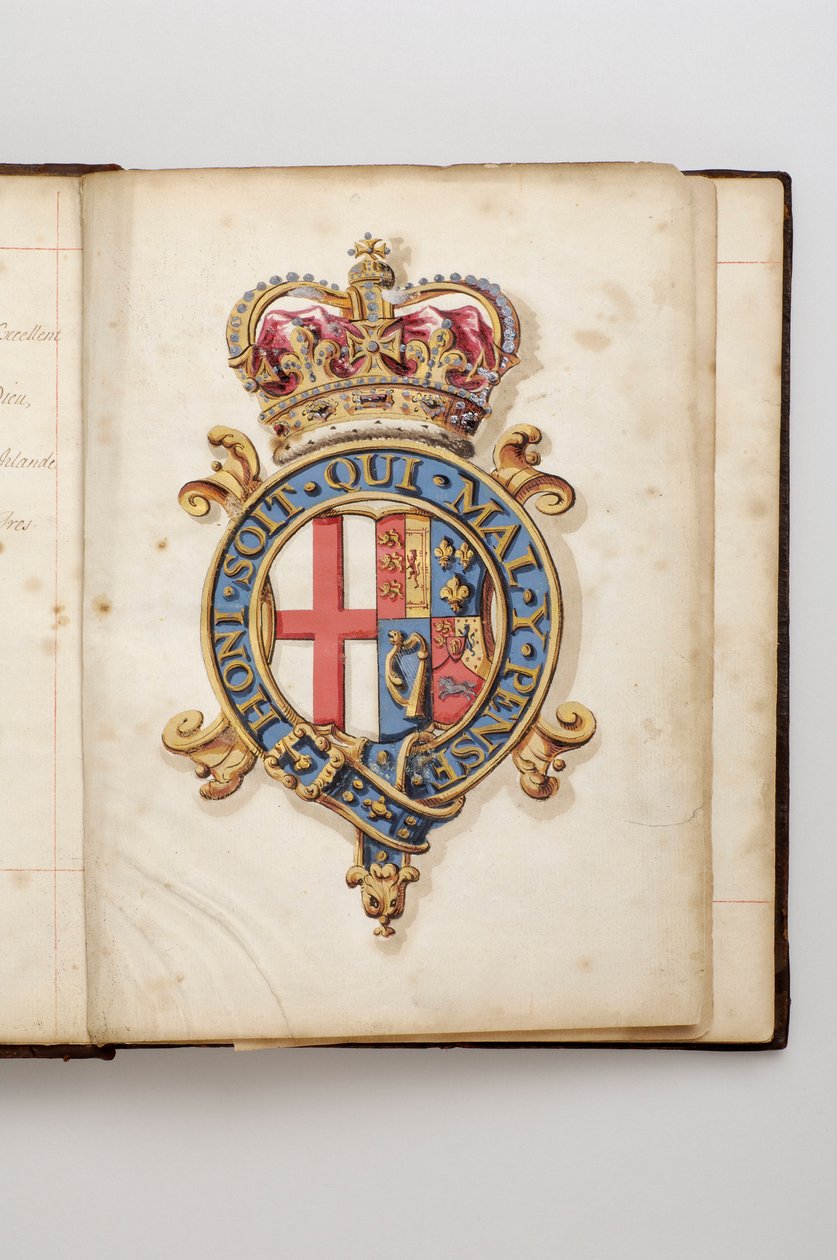 Ordem da Jarreteira: Livro de Estatutos que pertenceu a Charles Fitzroy, Duque de Grafton - Armas reais dos Hanovrianos de 1714 até 1801 (manuscrito em aquarela, séc.XVIII) de Anonymous Anonymous