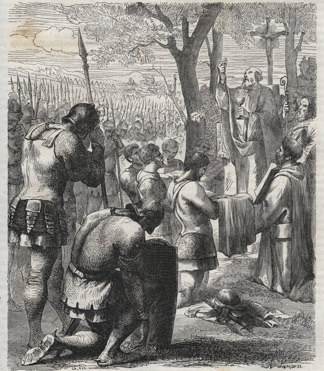 Otto I, Santo Imperador Romano recebe a comunhão antes da Batalha de Lechfeld (955) - O Imperador alemão Otton I (Othon) (912-973) recebe a comunhão antes da Batalha de Lechfeld em 955 - gravura de 1864 de Anonymous Anonymous
