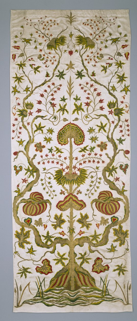 Painel de um conjunto de cortinas de cama, c.1705-25 (seda, fio de ouro e bordados) de Anonymous Anonymous