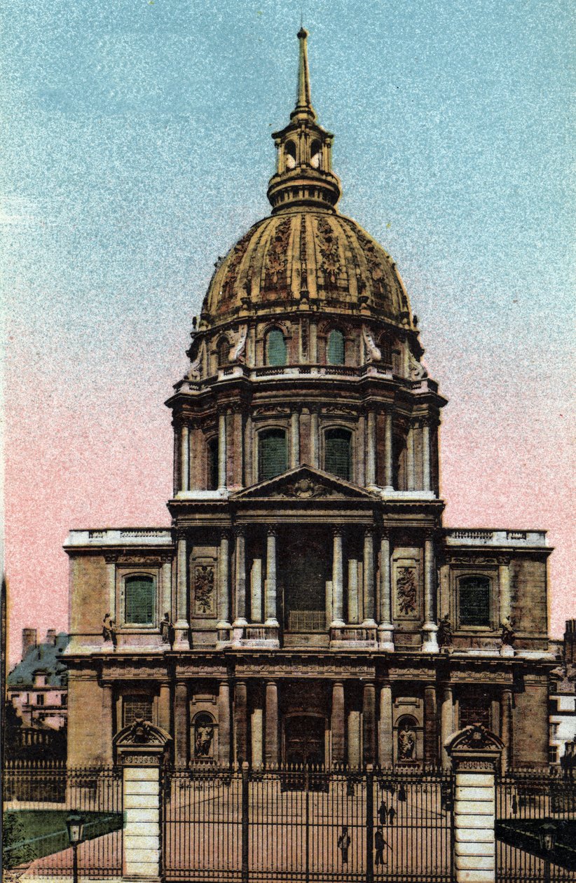 Paris: vista exterior da Cúpula do Hotel des Invalides realizada por Jules Hardouin Mansart (1646-1708) sobre um projeto do Liberal Bruand. Fotografia de 1920 no "Álbum Artístico" da cidade de Paris. Coleção particular. de Anonymous Anonymous