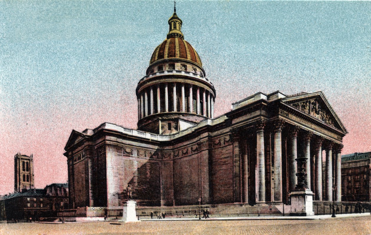 Paris: vista exterior do Pantheon construído em 1757-1790 por Jacques Germain Soufflot (1713-1780). Fotografia de 1920 no "Álbum Artístico" da cidade de Paris. Coleção particular. de Anonymous Anonymous