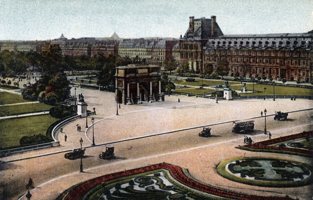 Paris: panorama das Tuileries (jardim e palácio) e do Arco do Triunfo do Carrossel. Fotografia de 1920 no "Álbum Artístico" da cidade de Paris. Coleção particular. de Anonymous Anonymous