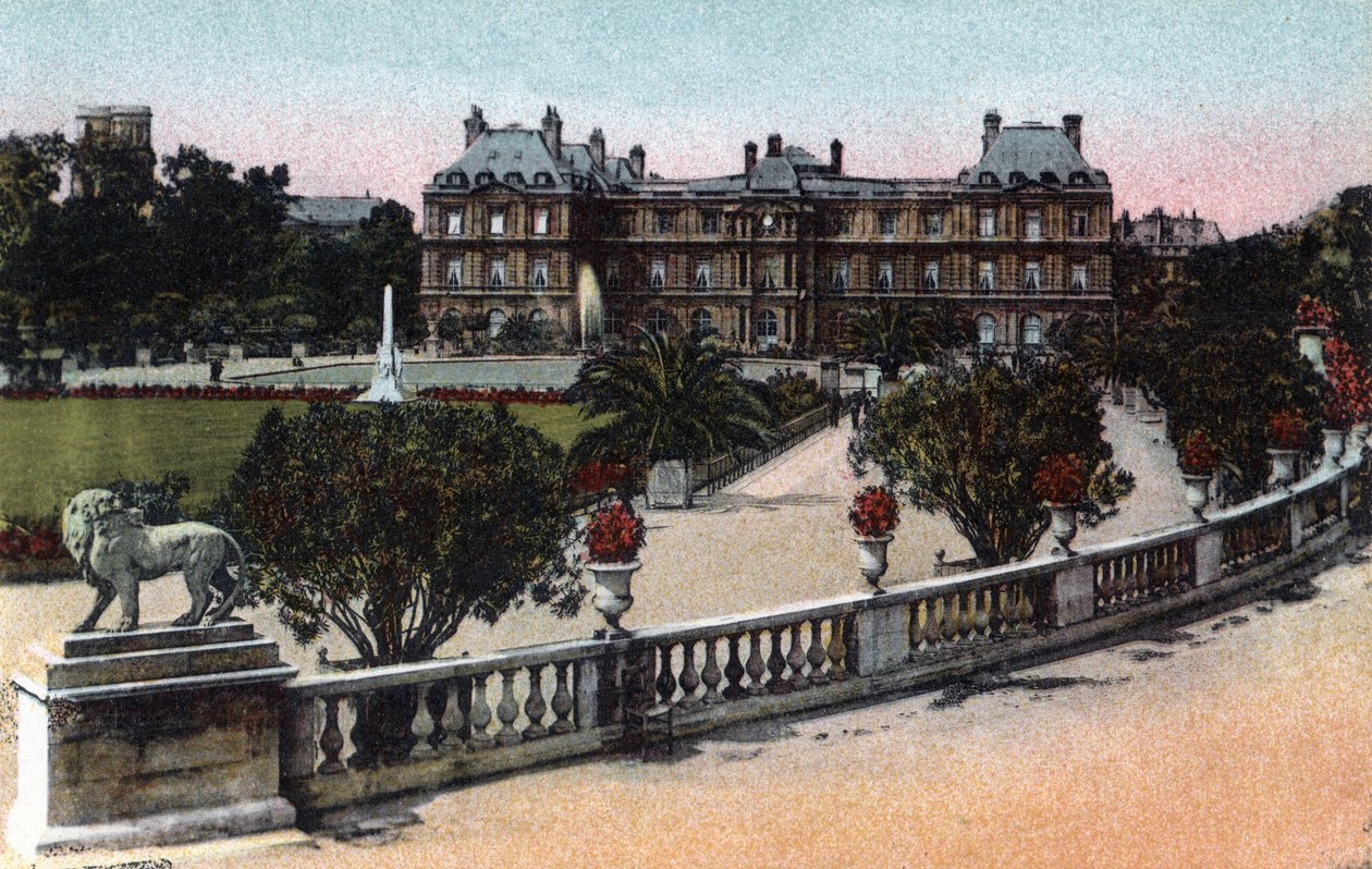 Paris: o Palácio e o Jardin du Luxembourg. Fotografia de 1920 no "Álbum Artístico" da cidade de Paris. Coleção particular. de Anonymous Anonymous