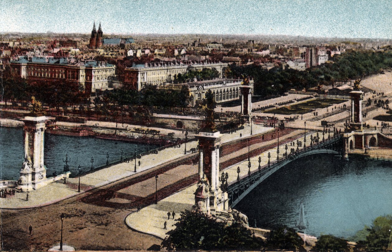 Paris: vista da ponte Alexandre III sobre o Sena. Fotografia de 1920 no "Álbum Artístico" da cidade de Paris. Coleção particular. de Anonymous Anonymous