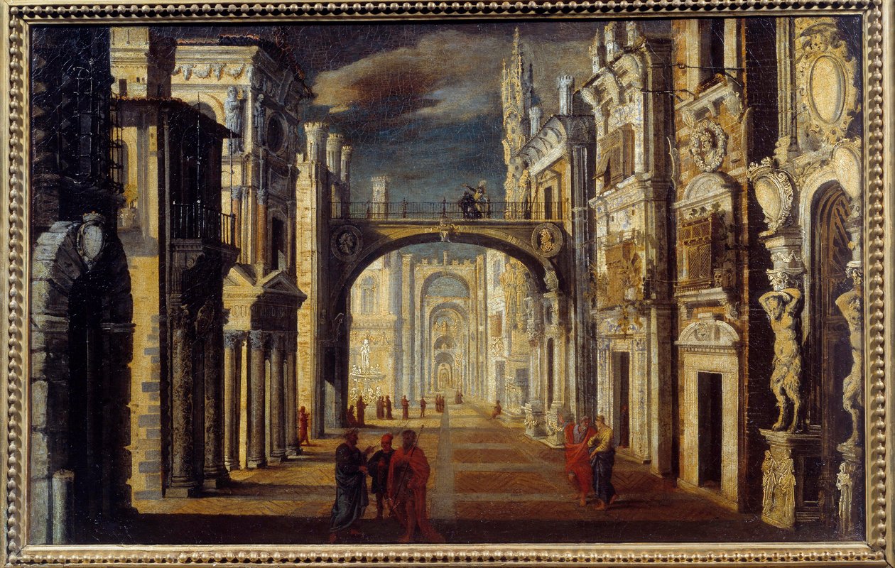 Pintura de interiores em perspectiva de François de Nome (Monsu Desiderio) (1593-1644) Sol do século XVII. 0,51x0,81m Orleans, Musee des Beaux Arts de Anonymous Anonymous