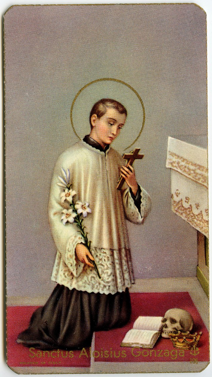 Imagem piedosa: Aloysius Gonzaga adorando a cruz (estampa) de Anonymous Anonymous
