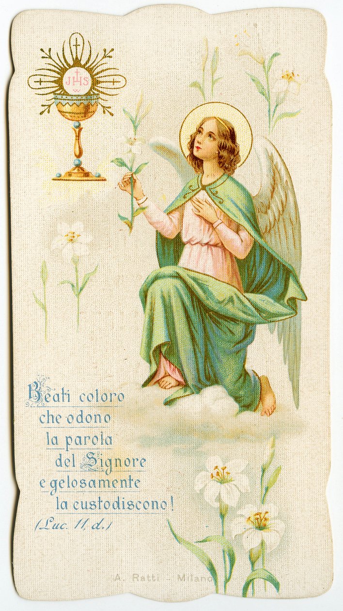 Imagem piedosa: Um anjo segurando um lilum (gravação) de Anonymous Anonymous