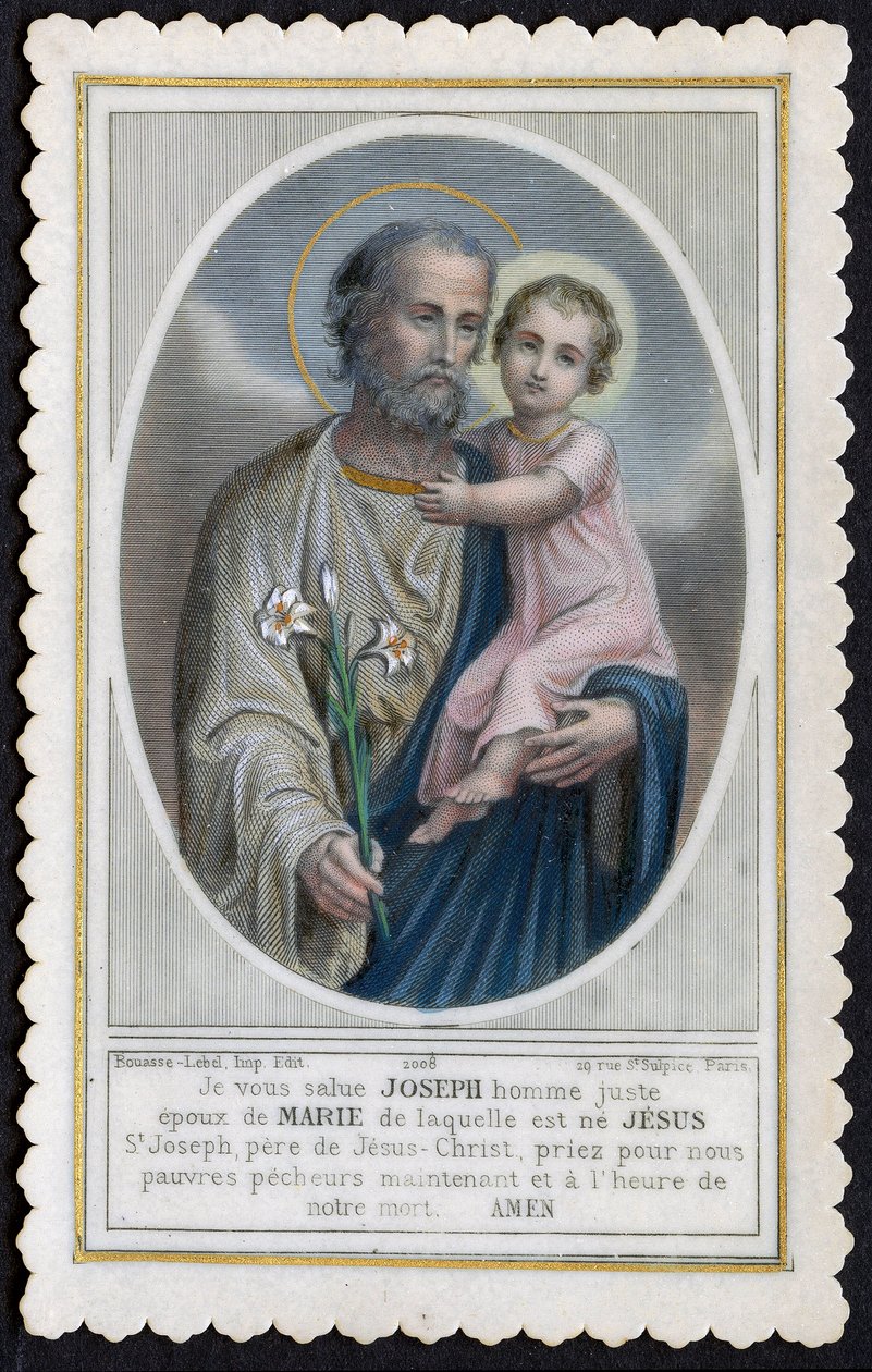 Imagem piedosa: Jesus quando criança nos braços de José (gravura) de Anonymous Anonymous